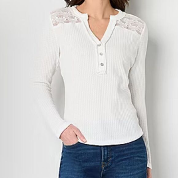 Frye and Co. Womens Long Sleeve Ribbed Henley Shirt - M - NWT - Picture 1 of 6
